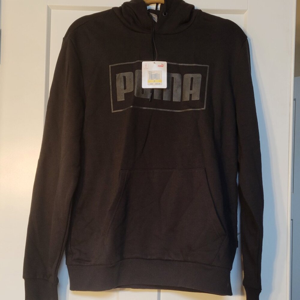 Puma Men's Embossed Logo Pullover Hoodie Sweatshirt Size M Black W/ Drawstring